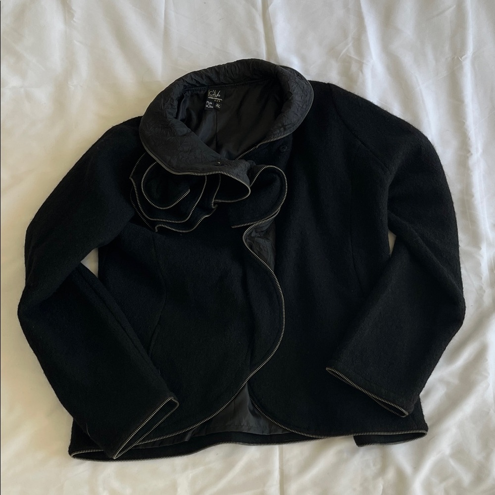 Black Jacket with Rose Collar Detail Like-New Size XL